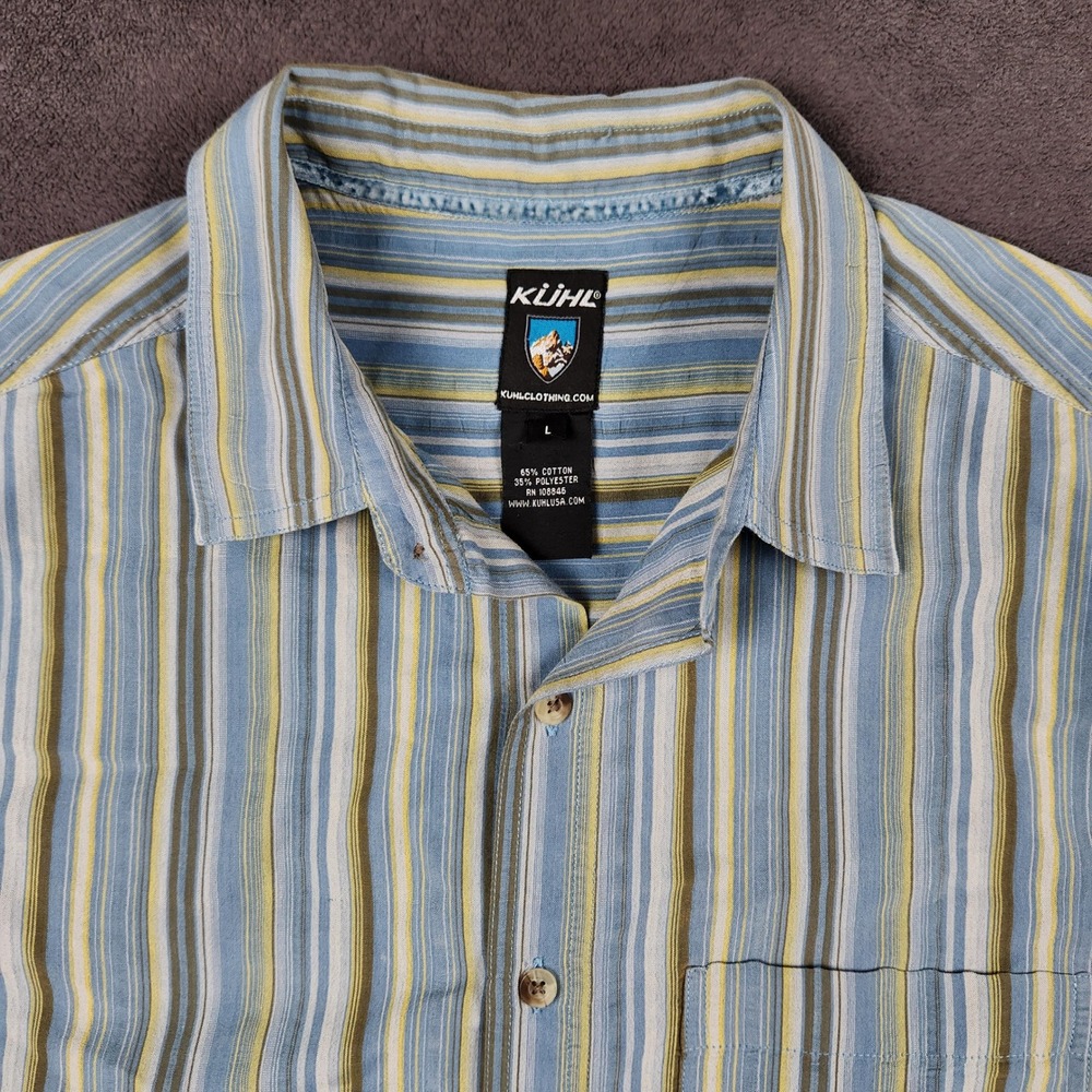 Kuhl Bohemian Shirt Mens Large Blue Multi Stripe Short Sleeve Button Up Outdoors